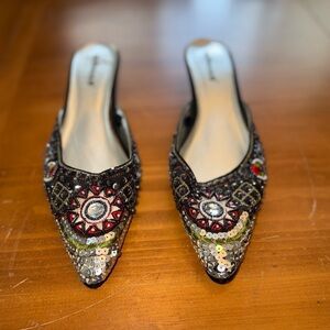 Elegant Sequins Kitten Heel Womens Sz 8 Holiday Party Pointed Toe Red Silver Blk